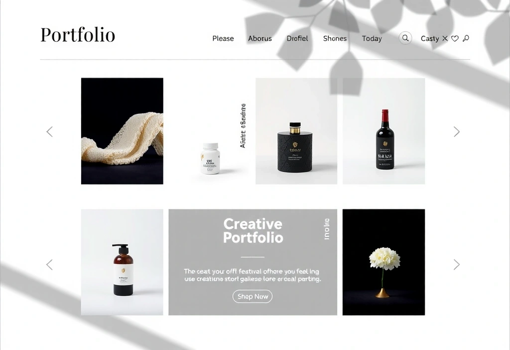 Creative portfolio website showcasing artistic work with elegant gallery layout and sophisticated navigation